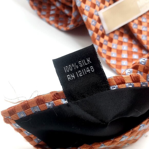 Michael Kors Men's Tie Orange Blue Checkered 100% Silk Tie 59" Length - Picture 10 of 11